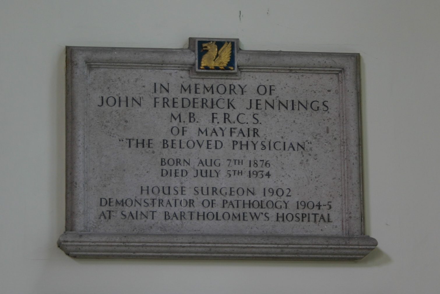 John%20Frederick%20Jennings%27%20memorial%20tablet%2C%20St%20Bartholomew%27s%20Hospital%2C%20London%20-%2002.JPG